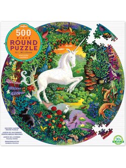 eeBoo - Unicorn Garden (Round Puzzle) by Kevin Hawkes 500 pcs.