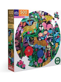 eeBoo - Jaguars and Butterflies (Round Puzzle) (58.5 cm.) 500 pcs.