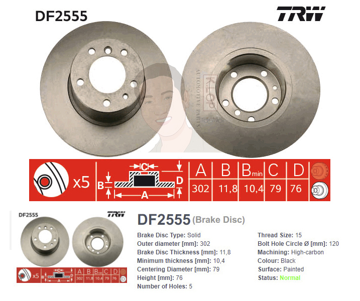 DF2555S จานเบรค-ดรัมเบรค(TRW) BMW E34 520i ปี1988-1996 F S