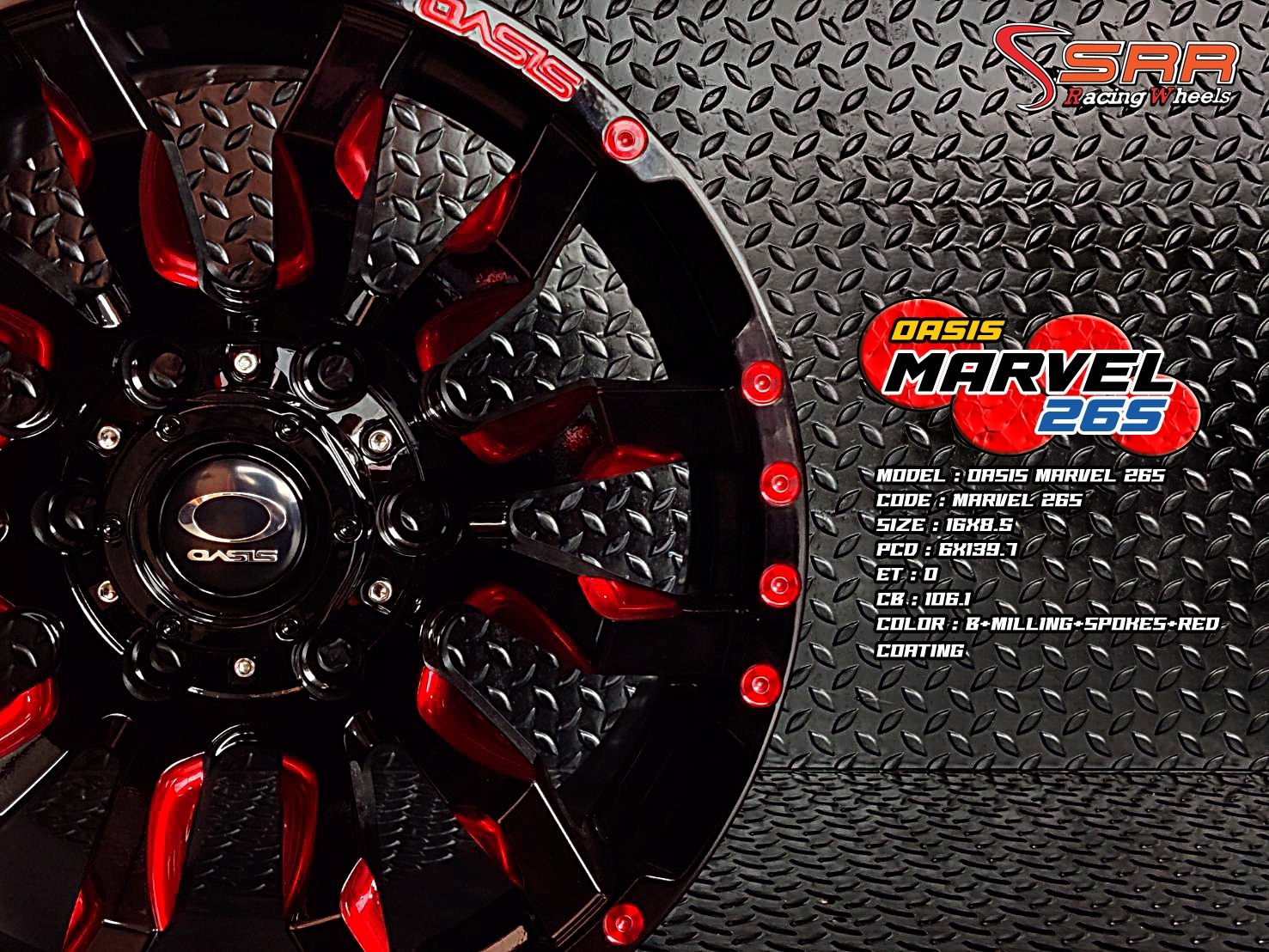 OASIS MARVEL 26S ขอบ16 6H139.7 ET0 B+MILLING+SPOKES+RED ราคาพิเศษ
