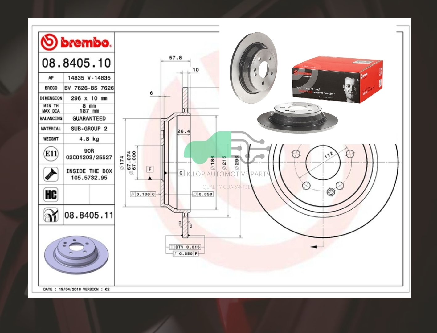08 8405 11 จานเบรคหลัง (ยี่ห้อ BREMBO) BENZ Vito W639 (HC)