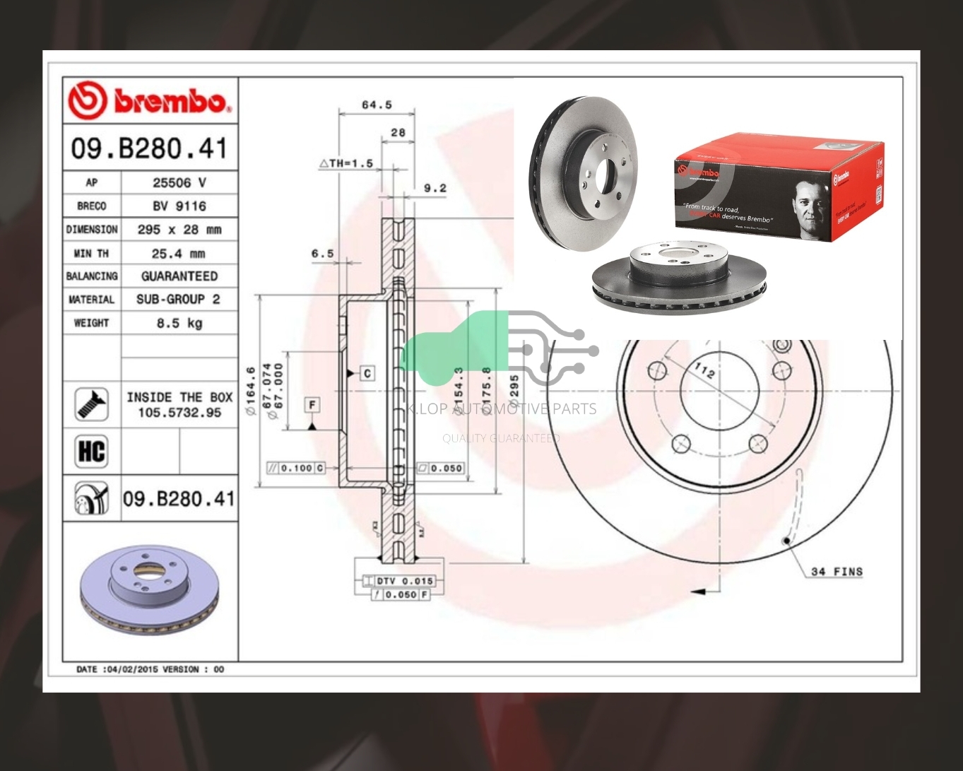 09 B280 41 จานเบรคหน้า (ยี่ห้อ BREMBO) BENZ SLK R172 (200 250 350) (HC)/C W204, C204 (180 200 250 250CDI) (HC)/E W212 (200 220 300), E-Coupe C207 (200 220 250) (HC)
