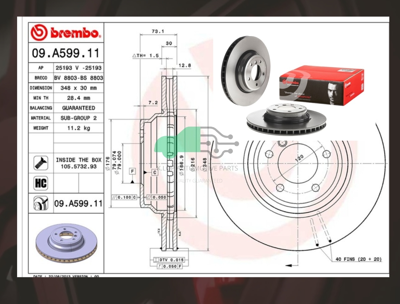 09 A599 11 จานเบรคหน้า (ยี่ห้อ BREMBO) BMW ซีรี่ส์ 3 E90 E92 (330i 335i) (HC) 07-