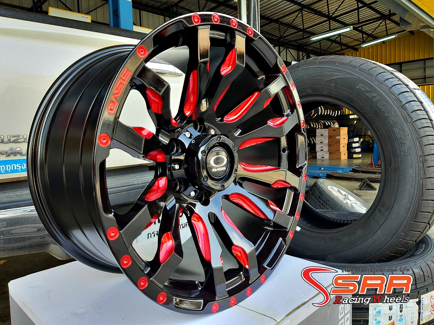 OASIS MARVEL 26S ขอบ18 6H139.7 ET15 สีดำคลิบแดง ราคาพิเศษ