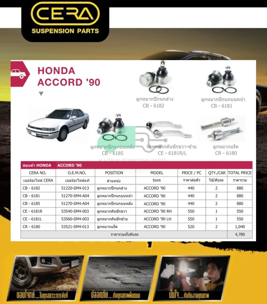 ชุดลูกหมาก(CERA) HONDA ACCORD 90-93 (MADE IN THAILAND) *** มาอุดหนุนสินค้าไทยกันครับ