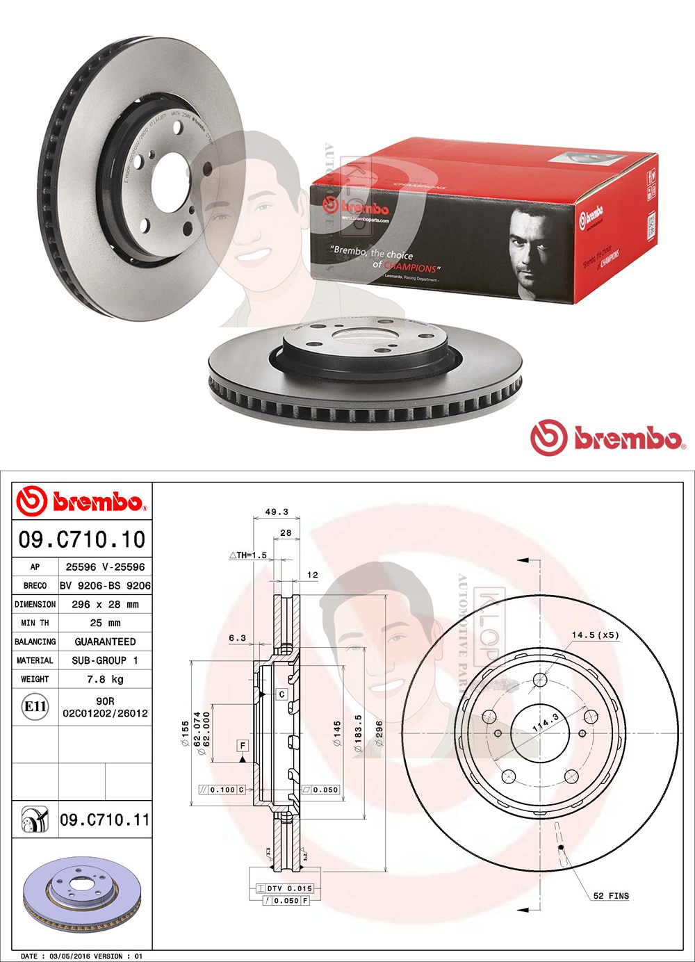 09 C710 11 จานเบรค-หน้า UV (ยี่ห้อ Brembo) TOYOTA Alphard II ปี2009-2014, Alphard III ANH30 ปี2015->/Vellfire เวลไฟร์ 2.4 3.5 (ANH20)