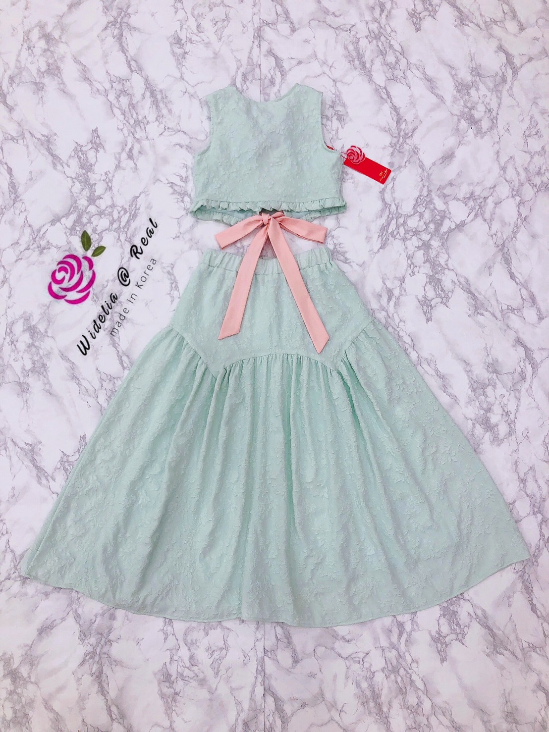 FF Set Top & Skirt เซ็ทเสื้อแขนกุดกับกระโปรงยาว (เขียวมิ้น)