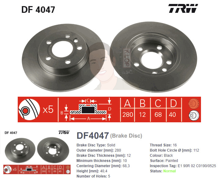 DF4047 จานเบรค-ดรัมเบรค(TRW) VW BUS CARAVELLE T4 (2.5GL / VR6 2.8) ปี1995-1999 R S
