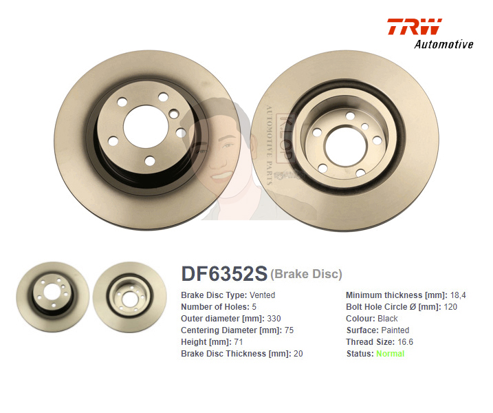 DF6352S จานเบรค-ดรัมเบรค(TRW) BMW X3 (F25), X4 (F26) ปี2010> R V