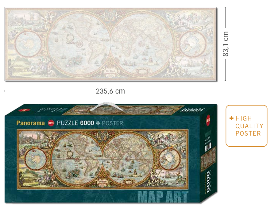 HEYE - Map Art : Hemisphere Map by Rajko Zigic (Panorama) 6000 pcs.