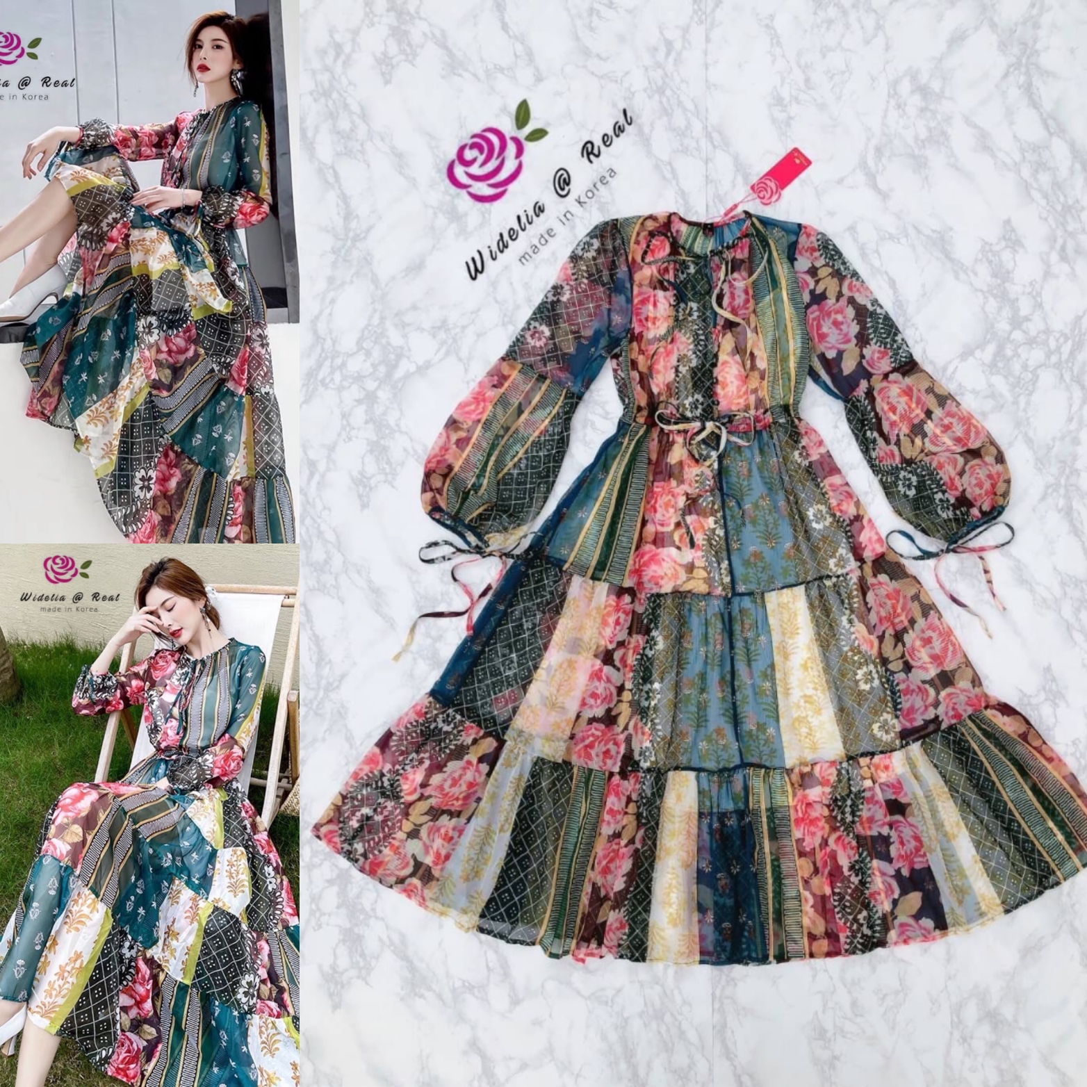 Korea Maxi Dress แม็กซี่เดรสตัวยาวแขนยาวแสนสวย
