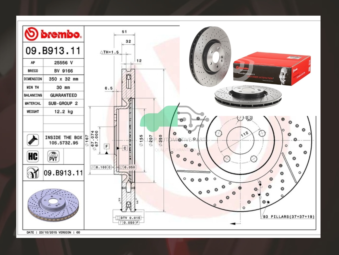 D09 B913 11 จานเบรคหน้า (ยี่ห้อ BREMBO) BENZ 45AMG A W176, CLA C117, GLA X156 (เจาะรู) (HC) 13-19