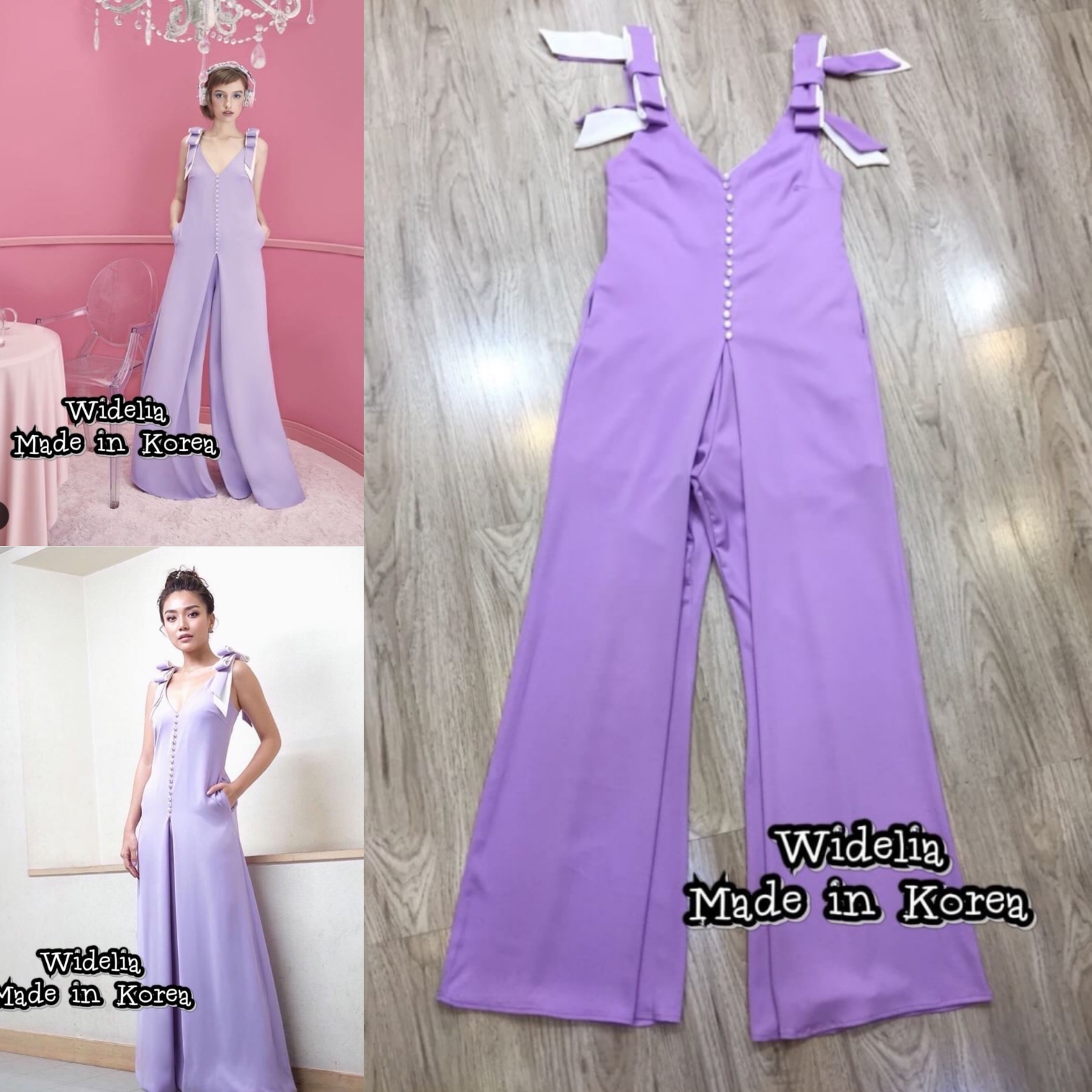 RFAGL. Jumpsuit :: จั้มสูทขายาว แต่งโบไหล่เก๋ คอวีแต่งกระดุมเรียงแถวช่วงตัว