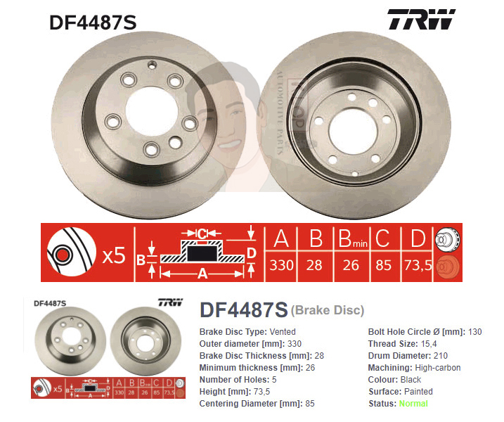 DF4487S จานเบรค-ดรัมเบรค(TRW) PORSCHE CAYENNE (9PA) (ปี02-10)3.2,S 4.5,Turbo 4.5,Turbo S 4.5,S 4.8,GTS 4.8 (R V) / CAYENNE (92A) (ปี11-17)3.0S E-Hybrid,3.6,3.6S,3.6 GTS,4.8S,4.8 GTS,4.8 Turbo,3.0 Diesel) (R V)