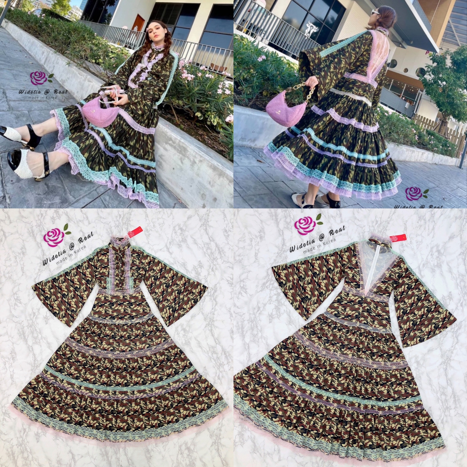 FF Dress เดรสแขนบานแสนสวย เนื้อผ้าลายพรางโครตเก๋