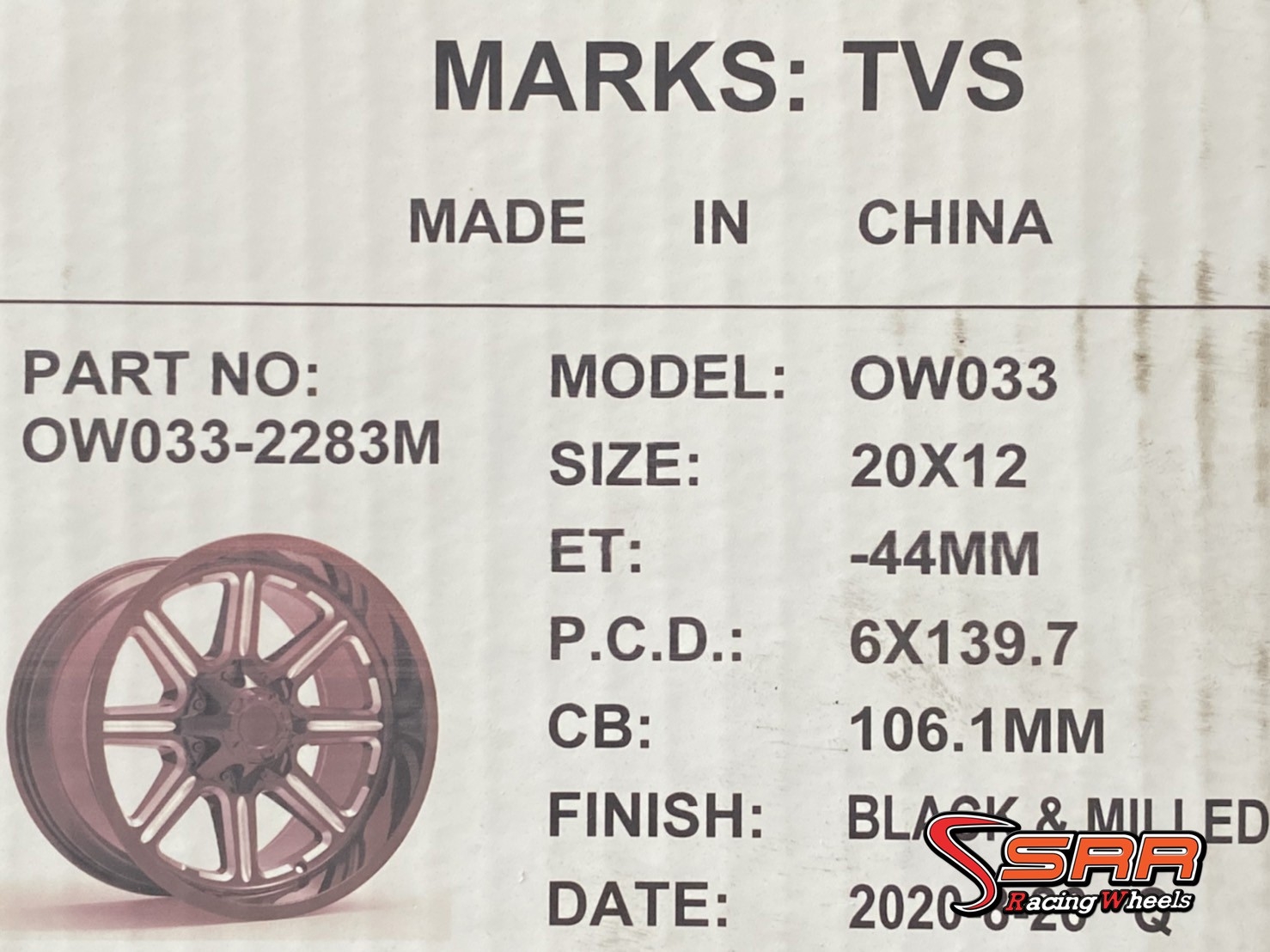 OASIS OW033 20x12 6H139.7 ET-44 BLACK & MILLED