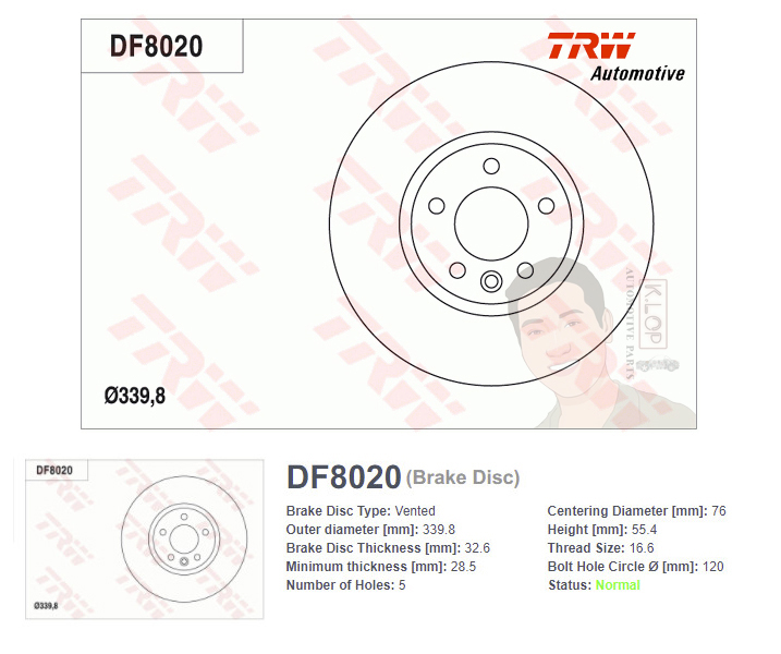 DF8020 จานเบรค-ดรัมเบรค(TRW) VW BUS CARAVELLE T5 F V