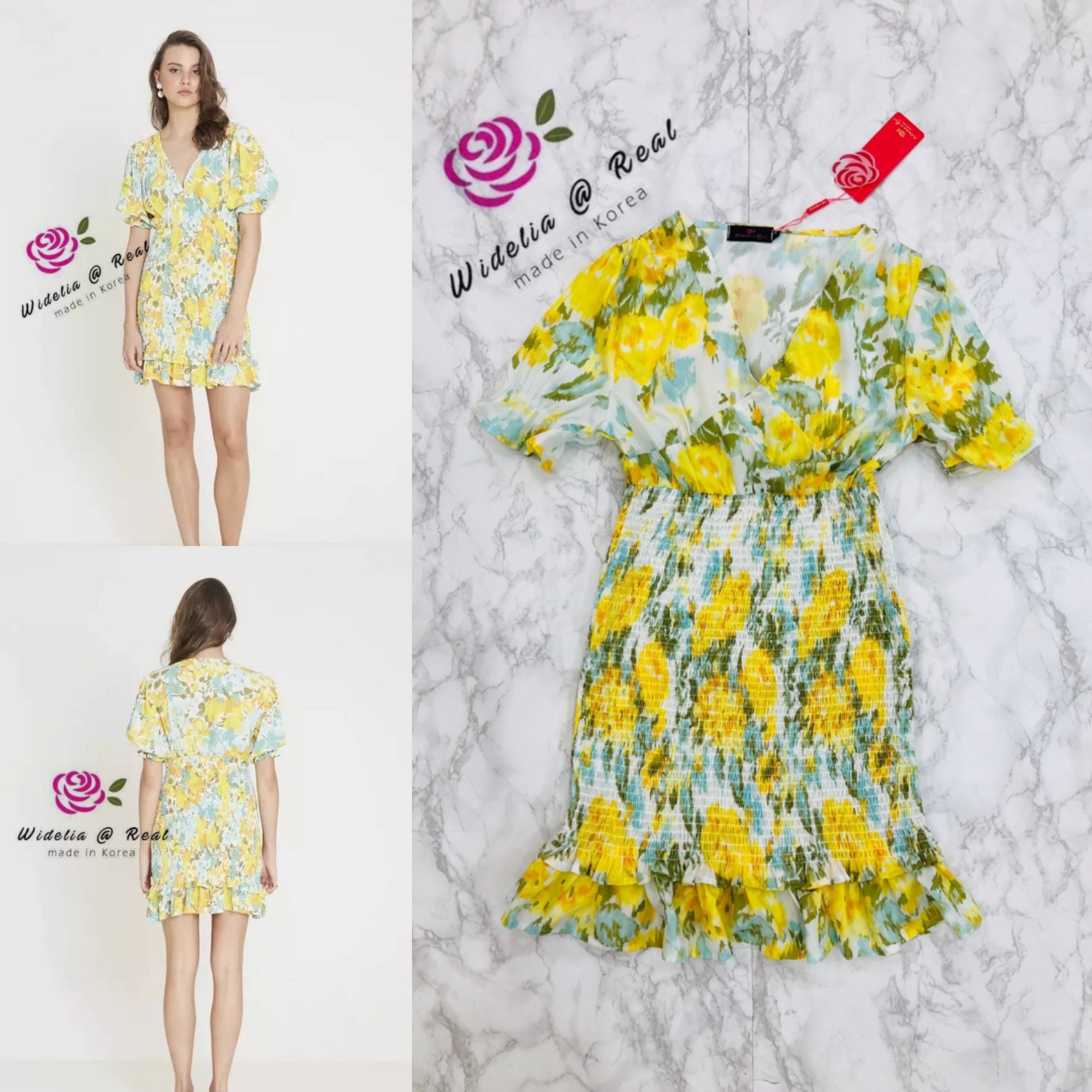 Faithfull Dress เดรสตัวสั้นสุดน่ารัก เนื้อผ้าพิมพ์ลายดอกไม้โทนสีเหลืองอ่อน
