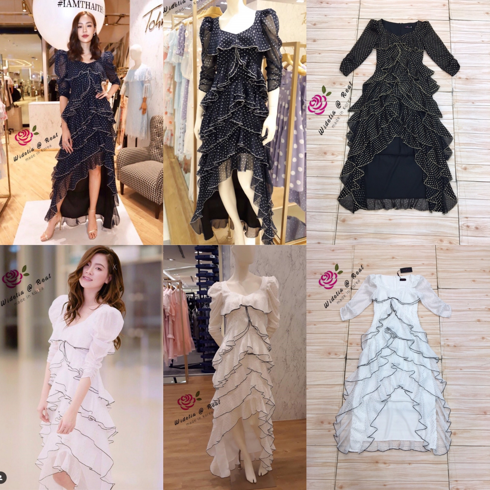 Tohns Dress เดรสแสนสวย แต่งระบายเป็นชั้นๆสวยหรูมากๆ ดูไฮโซสุดๆ เนื้อผ้าลายจุด