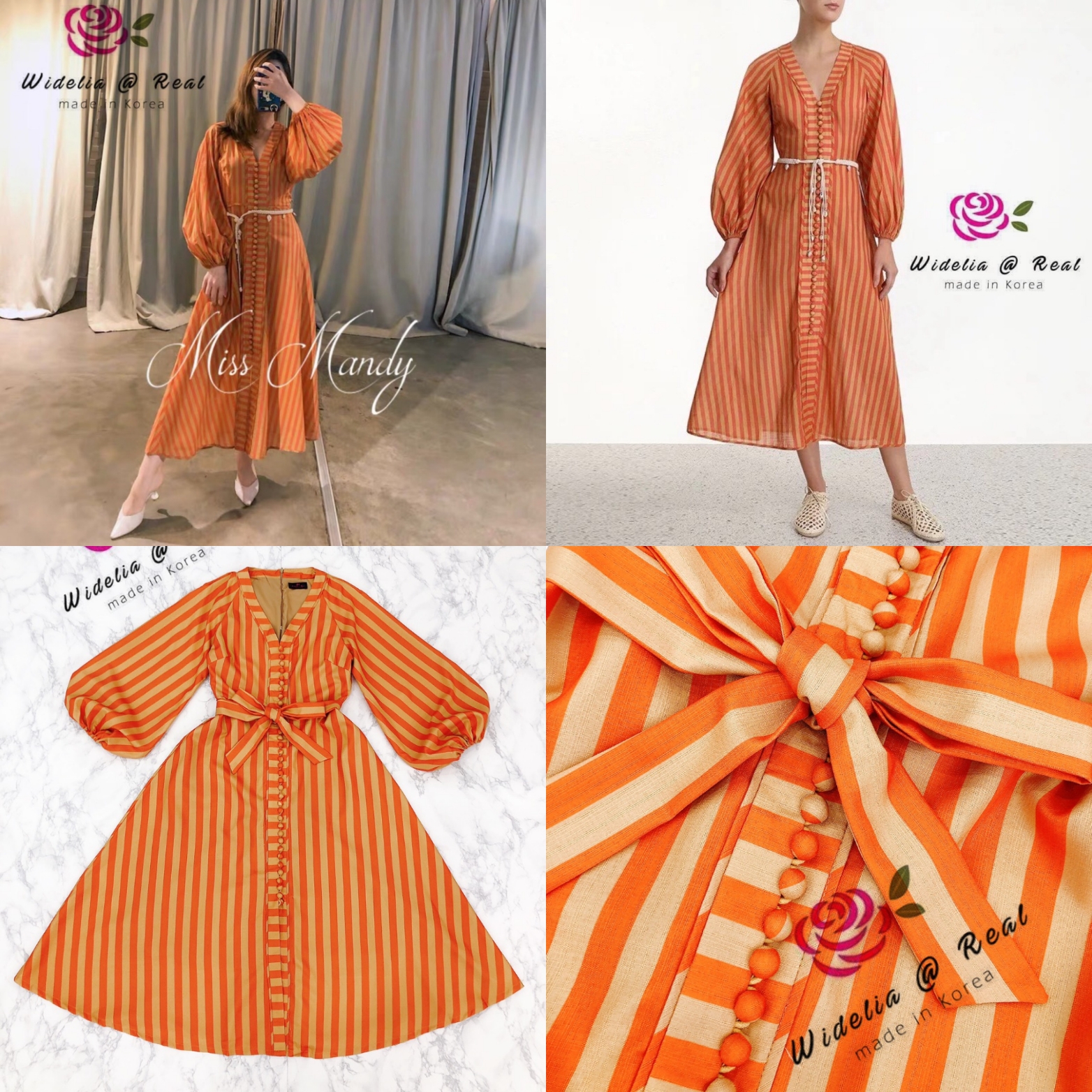 Zimmermann Maxi Dress แม็กซี่เดรสตัวยาวแขนยาวพอง คอวี ผ้าลายริ้วโครตสวย