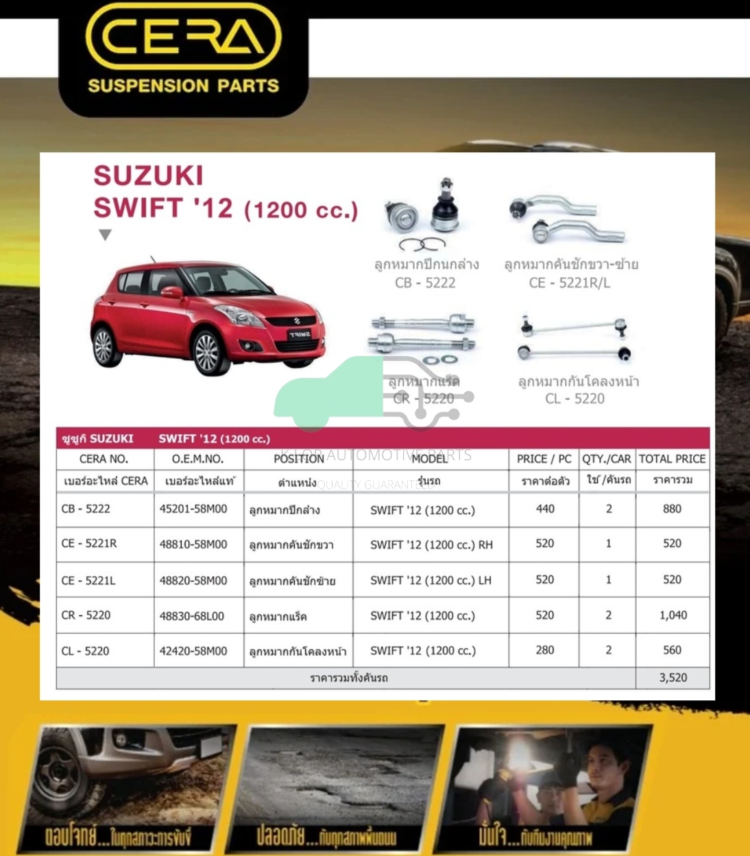 ชุดเปลี่ยนลูกหมากช่วงล่าง(CERA) SUZUKI SWIFT 1200cc.