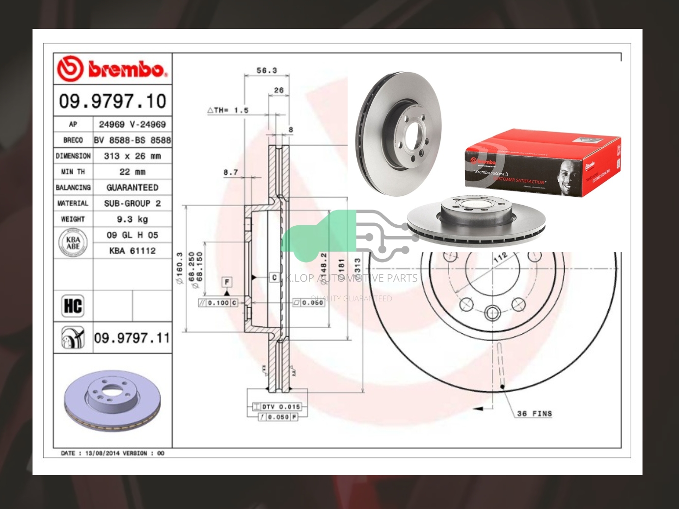 09 9797 11 จานเบรคหน้า (ยี่ห้อ BREMBO) VW Caravelle T4 V6 2000-