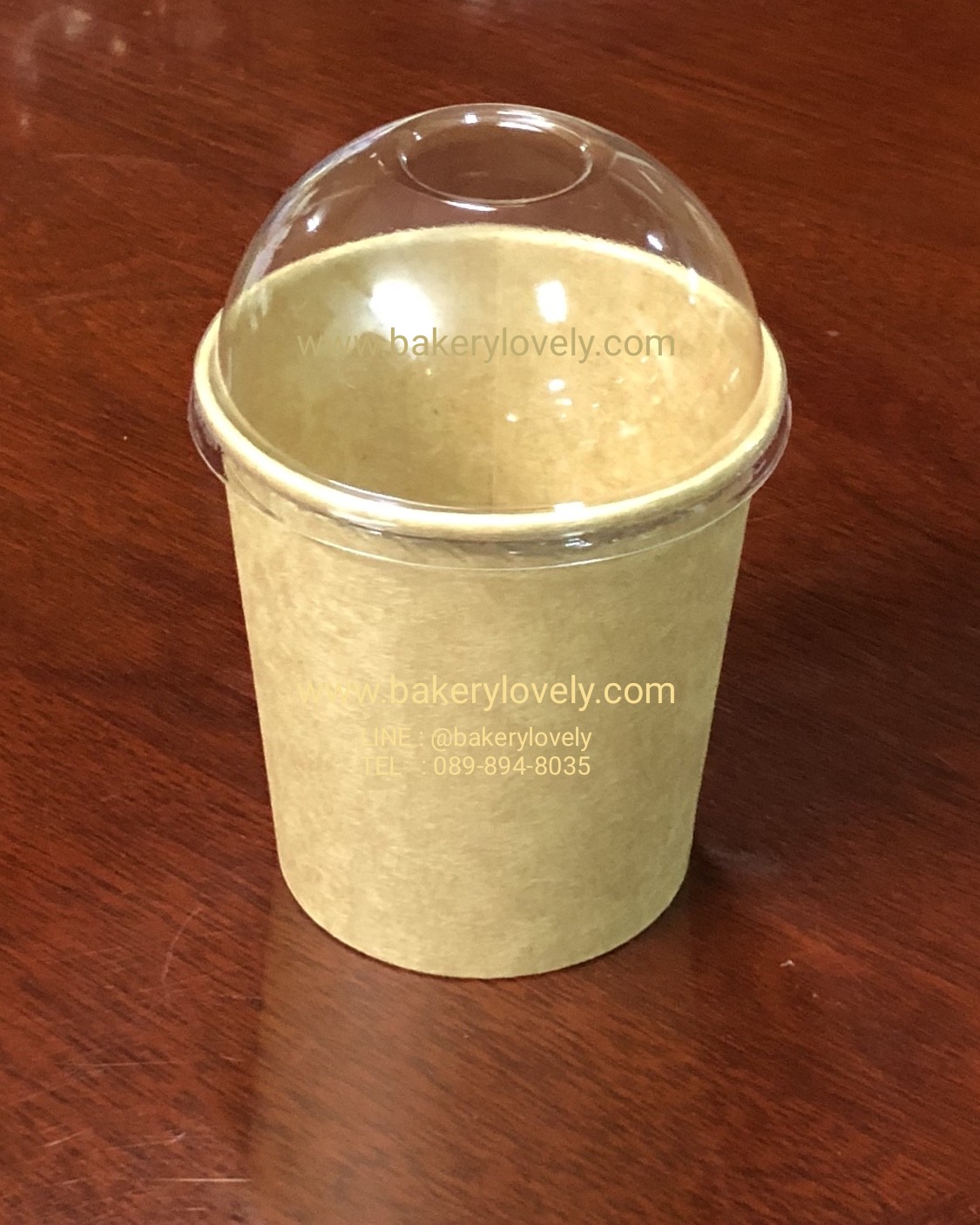 ถ้วยกระดาษ สีน้ำตาล 16 ออนซ์ + ฝาโดมใส