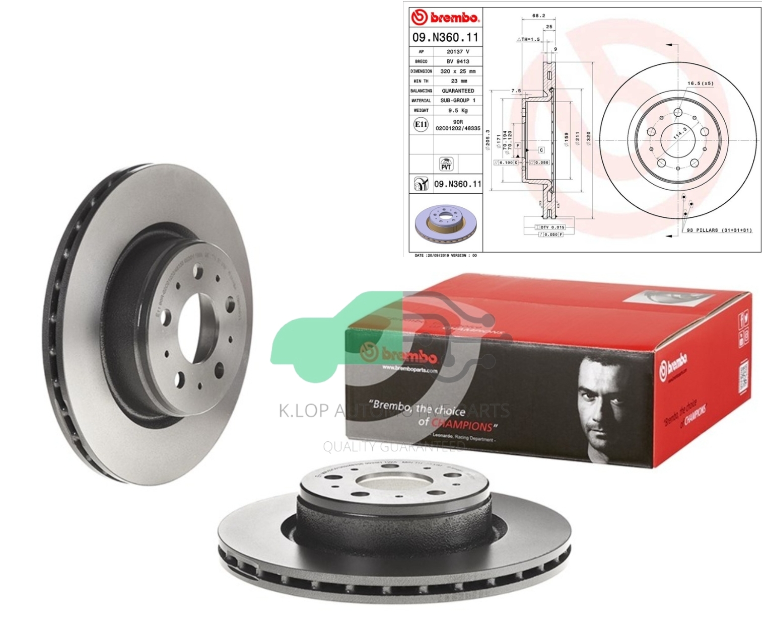 09 N360 11 จานเบรคหน้า (ยี่ห้อ BREMBO) รุ่น Tesla Model 3 (5Y J3) EV, EV AWD