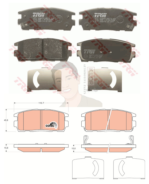 GDB1716 ผ้าเบรค-หลัง(TRW) (เนื้อผ้า COTEC) CHEVROLET CAPTIVA 2.0 D, 2.4 เบนซิน 4x4