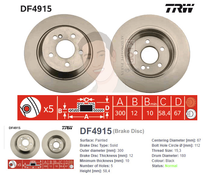DF4915 จานเบรค-ดรัมเบรค(TRW) BENZ W221 <BP> ปี2005> R S
