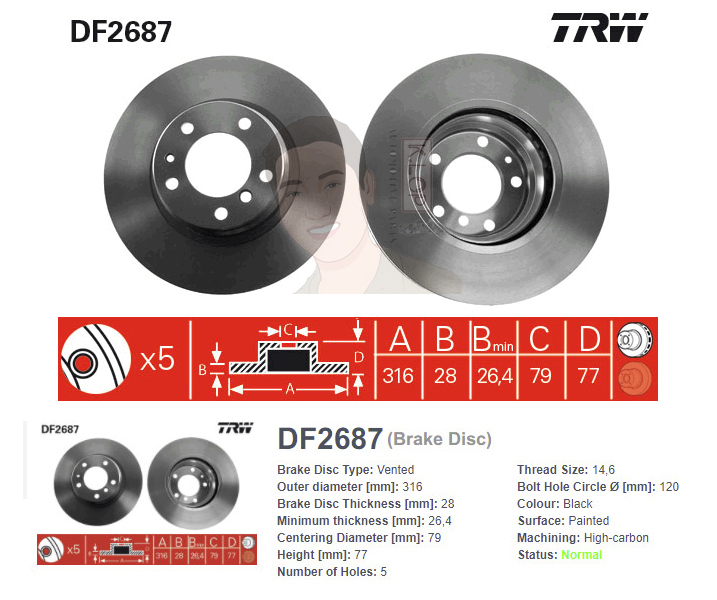 DF2687 จานเบรค-ดรัมเบรค(TRW) BMW E38 728i, 730i, 735i (DF2602S - ใช้กับ 740i) ปี1994-2001 F V