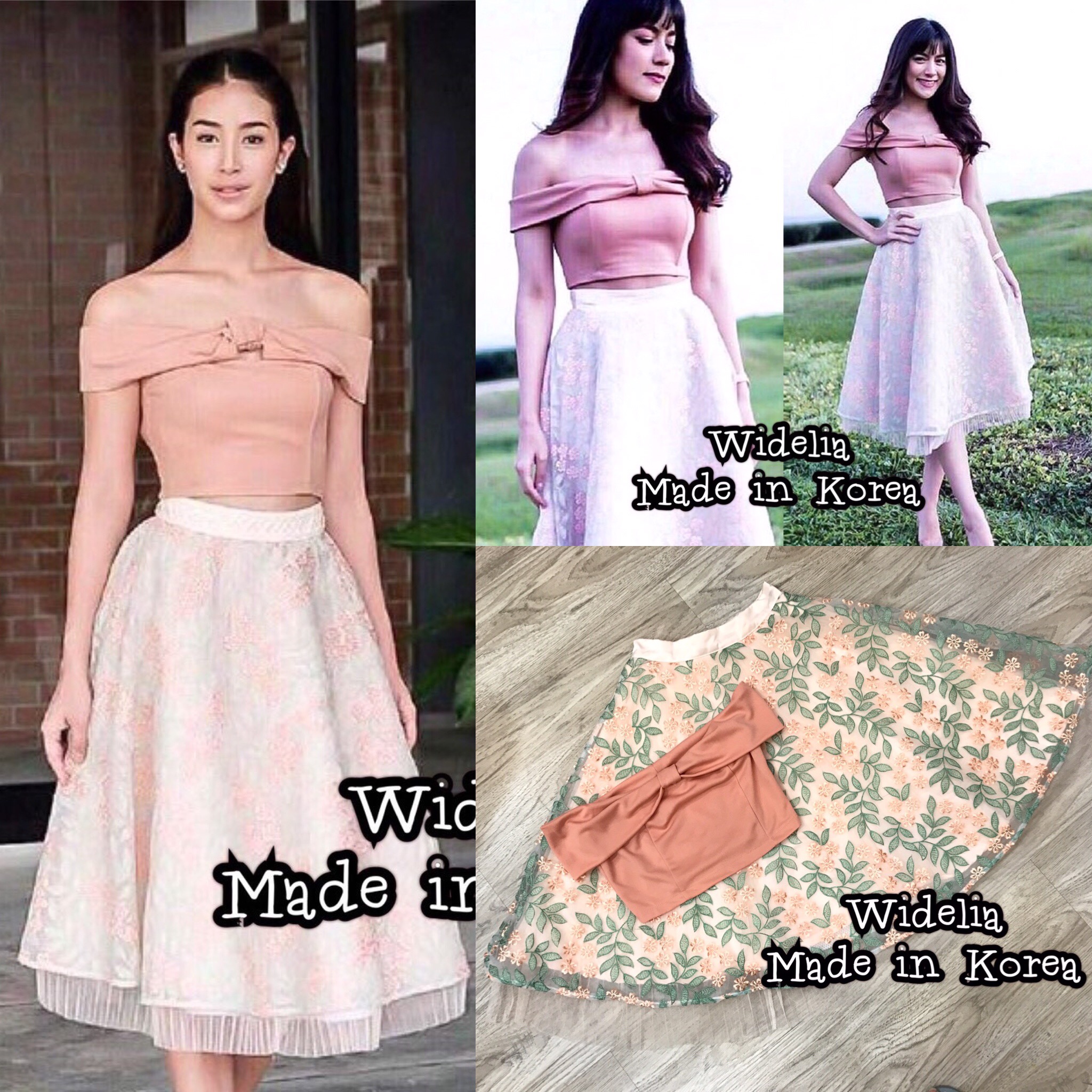 *พร้อมส่ง*Thea' Set : เสื้อปาดไหล่แต่งโบใหญ่บึ้มหน้าอก ห้อยแขนด้านข้างน่ารักมากๆเลยจ้า มากับกระโปรง เอวสูงทรงบานเนื้อผ้าลูกไม้ลายสวยเริ่ด
