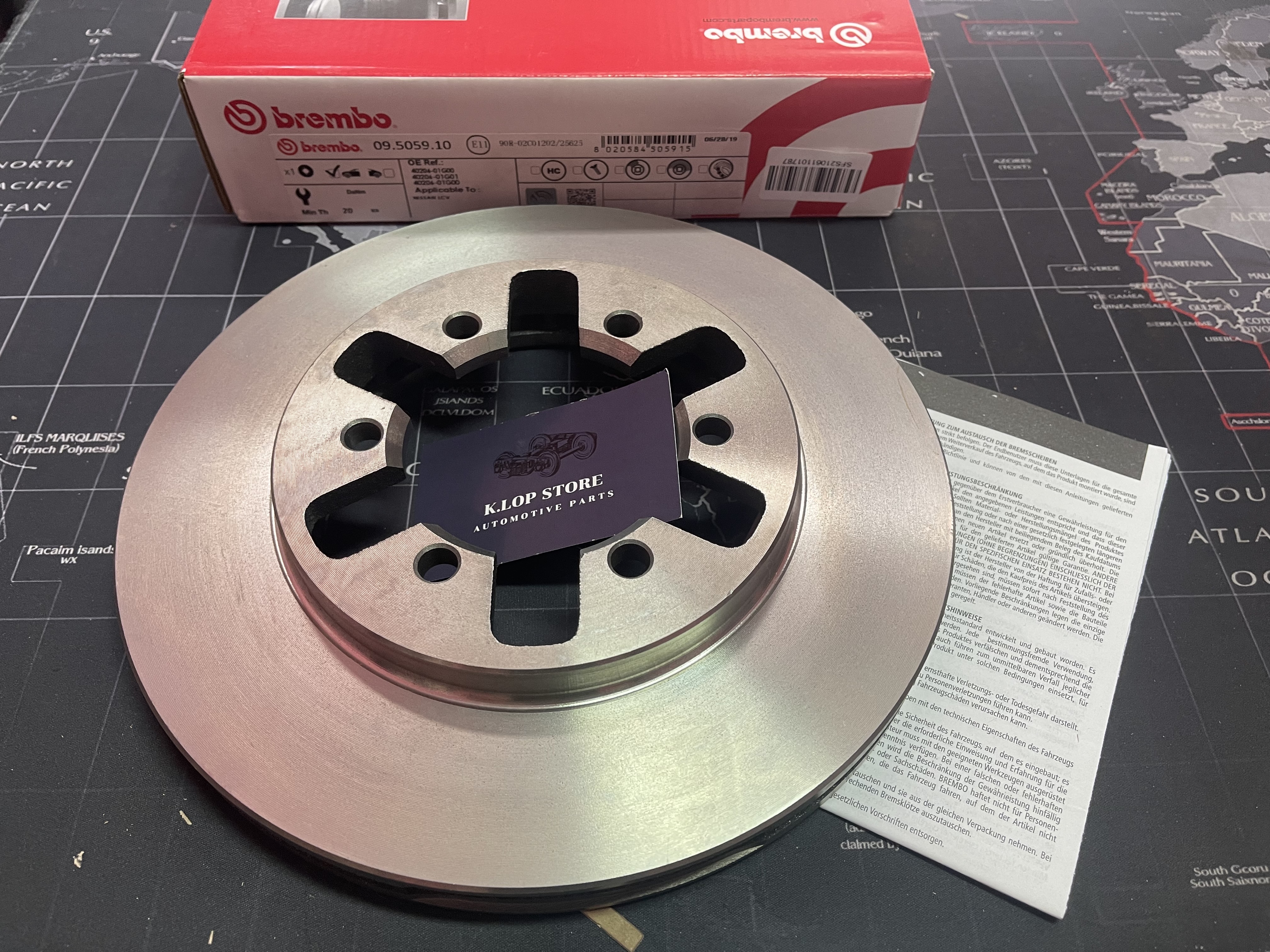 09 5059 10 จานเบรค ล้อ F (ยี่ห้อ BREMBO) รุ่น Std NISSAN BIG M 4x2 TD27, FRONTIER D22