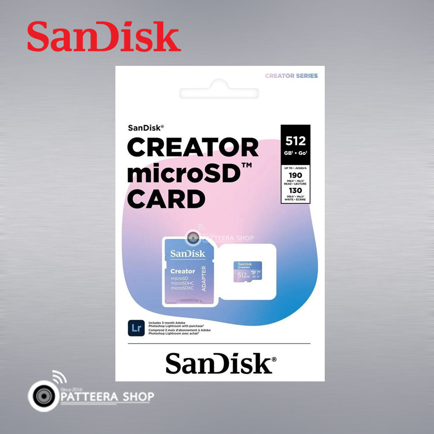 เมมโมรี่การ์ด Sandisk Creator Series 512GB. แท้ ประกัน 10 ปี (Micro SD Card) มาตรฐาน U3