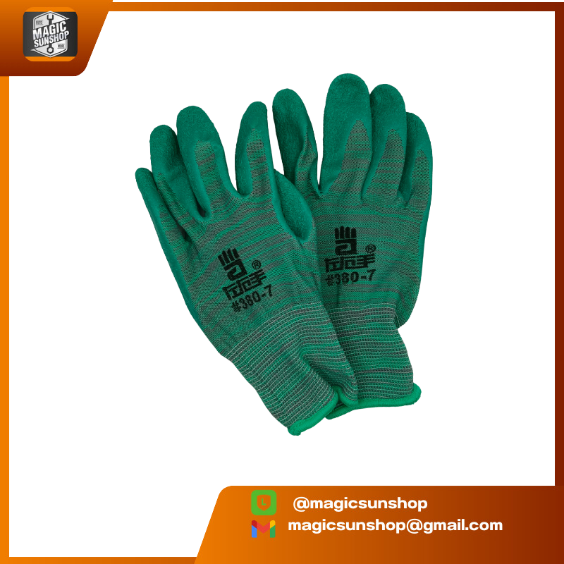 Knitted latex green2 glove#380-7 ถุงมือเคลือบยางสีเขียว