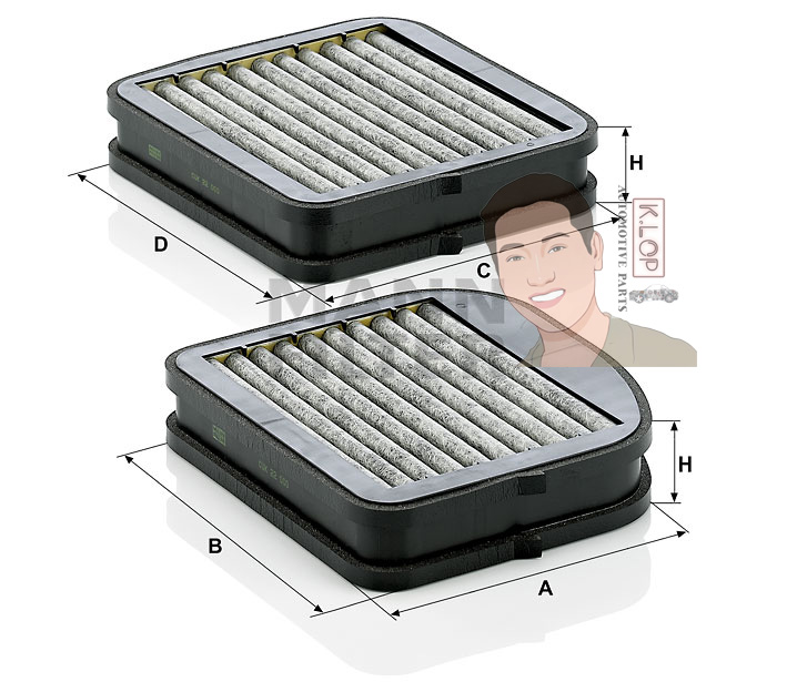 CUK22000-2 ไส้กรองแอร์ชาโคล BENZ CL(C215),E-KLASS(W210),S-KLASS(W220)มี2ลูก เครื่องยนต์ M111,M112,OM611 (MANN-FILTER***งานพรีเมี่ยมแท้นำเข้ายุโรป) Dimensions(mm.) A=199 B=217 C=213 D=229 H=46
