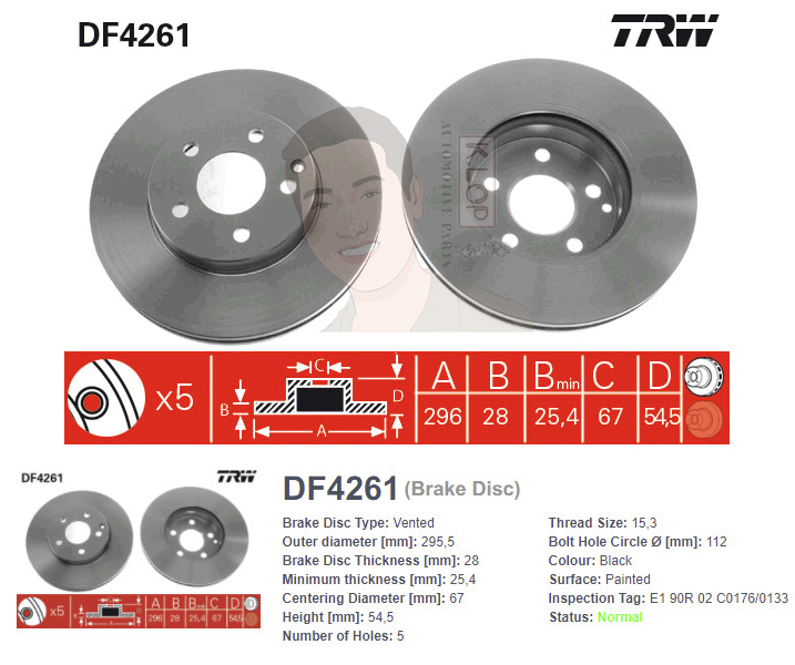 DF4261 จานเบรค-ดรัมเบรค(TRW) BENZ W211 E200, E200 1.8 (KOM), E220 CDI, E240 2.6, E270 CDI ปี2002> F V