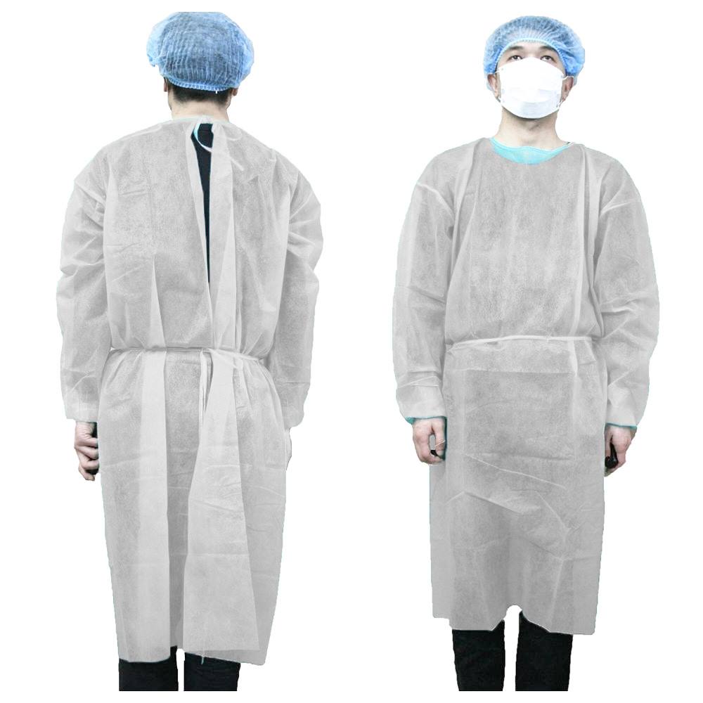 Disposable Isolation Gown เสื้อกาวน์ใยสังเคราะห์ สีขาว หนา 40 GRAMS