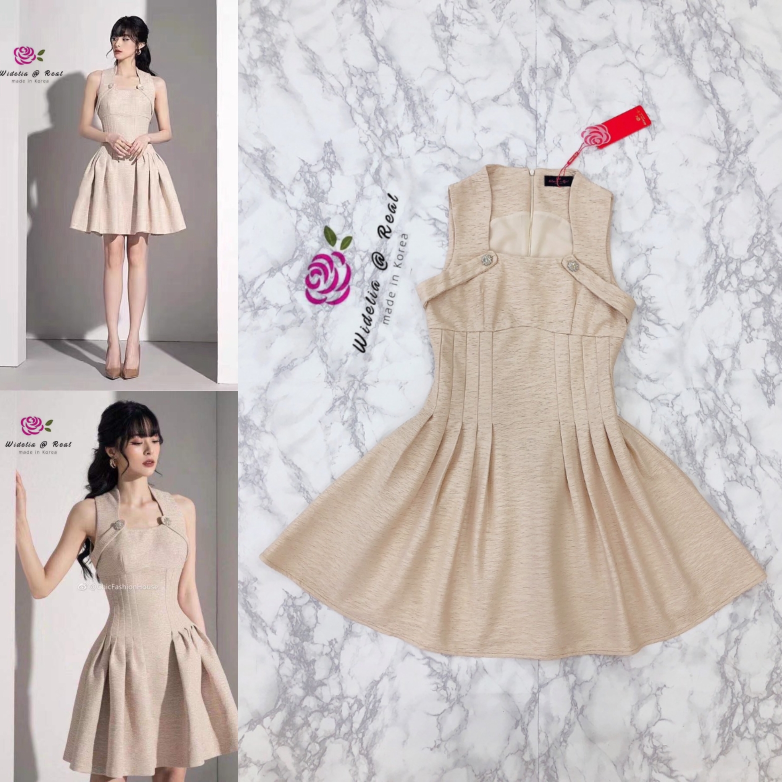 Shu Mini dress มินิเดรสแขนกุดแสนสวย รุ่นนี้งานเรียบหรูและไฮโซมากแม่ เนื้อผ้ามีtuxtureในตัว