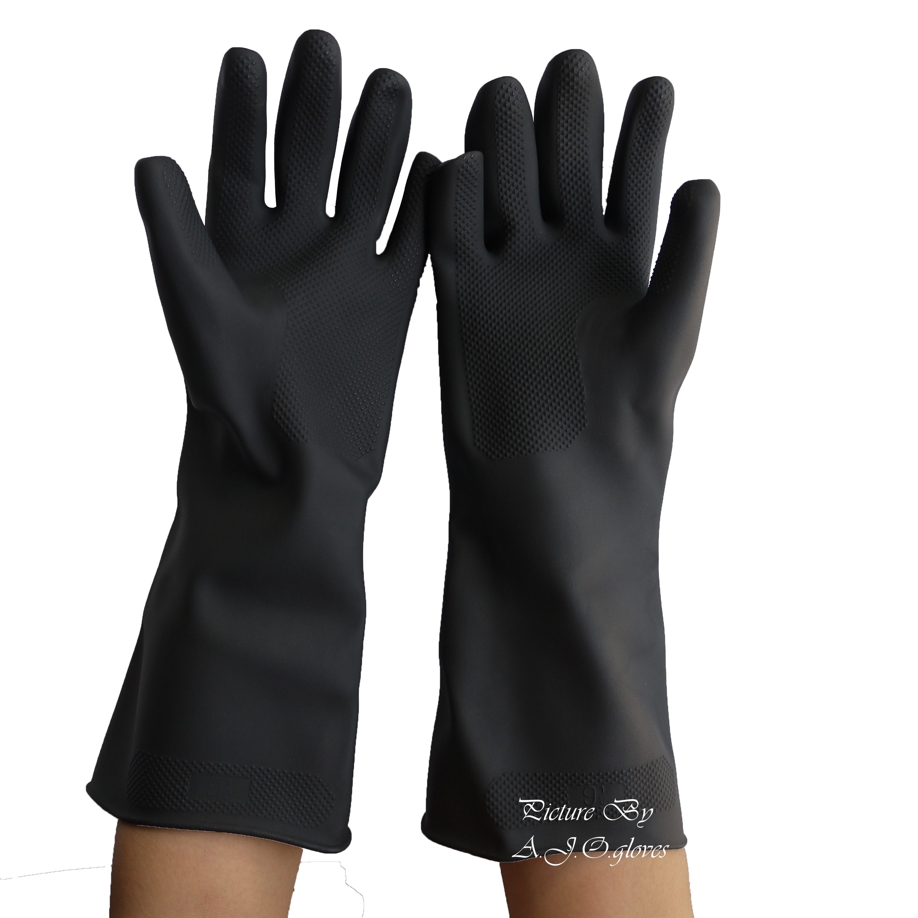 ถุงมือยางสีดำสตรองแมน (STRONG MAN) ยาว 14 นิ้ว