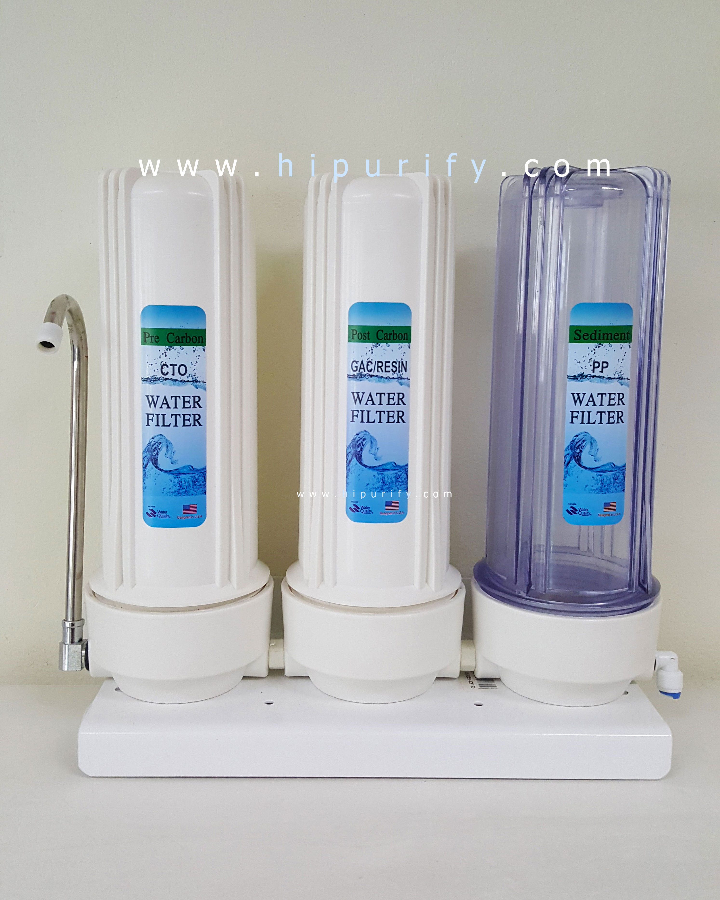 เครื่องกรองน้ำ 3 ขั้นตอน กระบอกคว่ำ (พร้อมไส้กรอง 3 ขั้นตอน)