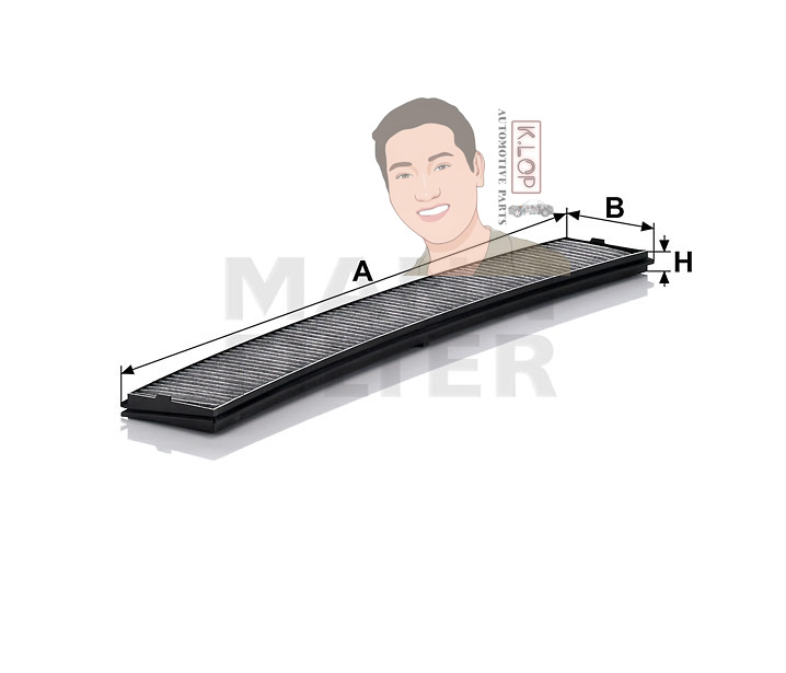 CUK6724 ไส้กรองแอร์ชาโคล(BMW) E46,X3 เครื่องยนต์ N42,N47,M54,M57 (MANN-FILTER***งานพรีเมี่ยมแท้นำเข้ายุโรป) Dimensions(mm.) A=660 B=95 H=20