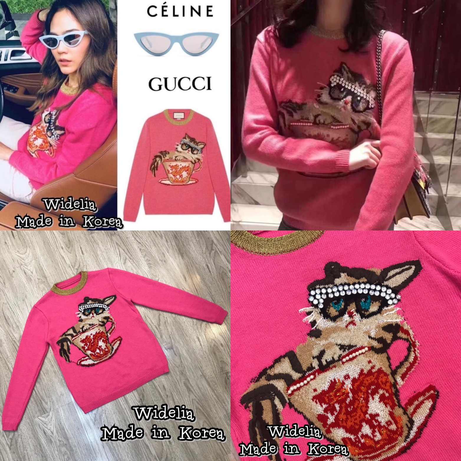Gucci เสื้อคอกลม แขนยาว สีชมพู Sweater Gucci