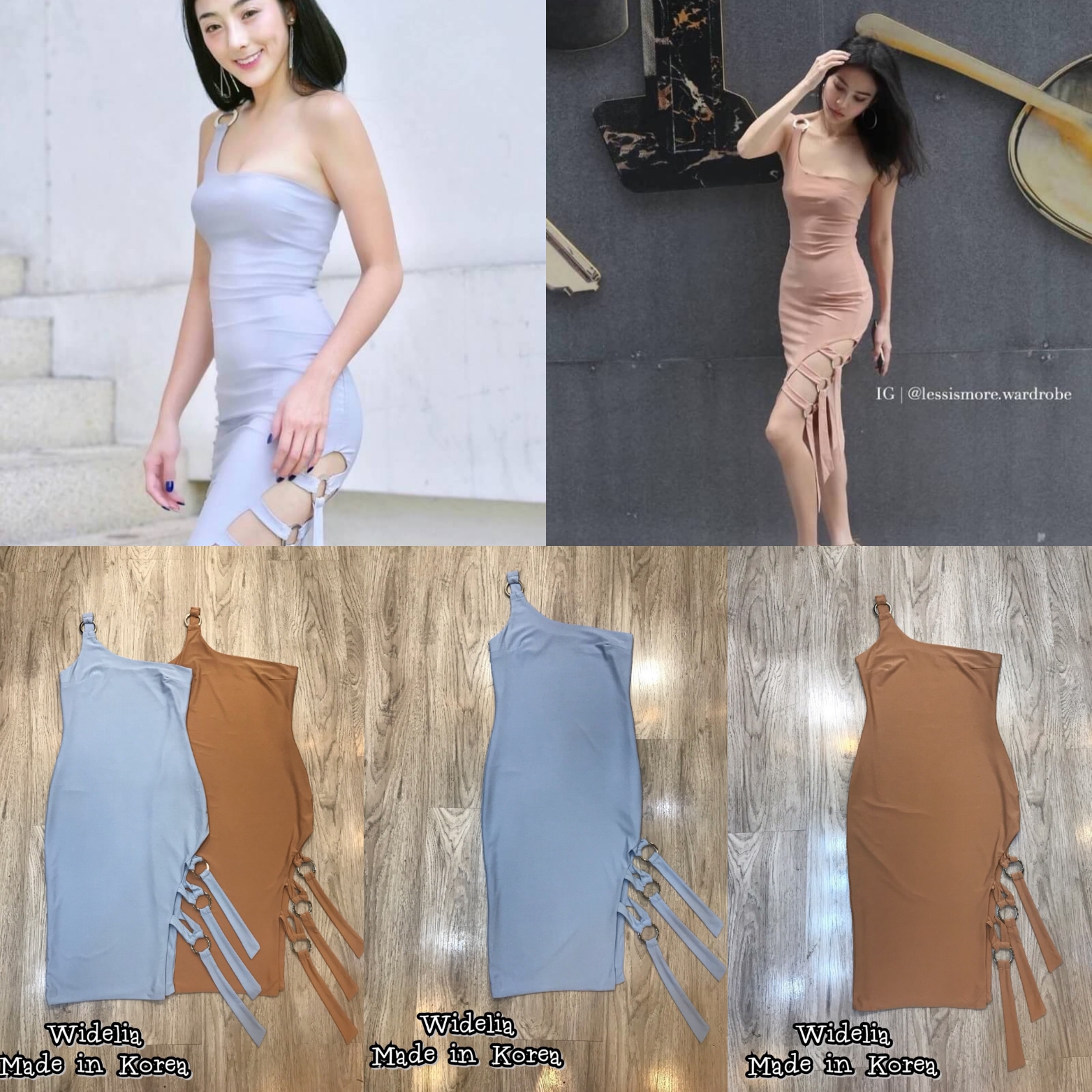 LSM Dress ::เดรสผ้ายืดไหล่เฉียง เข้ารูป กระโปรงด้านข้างผ่าสูง