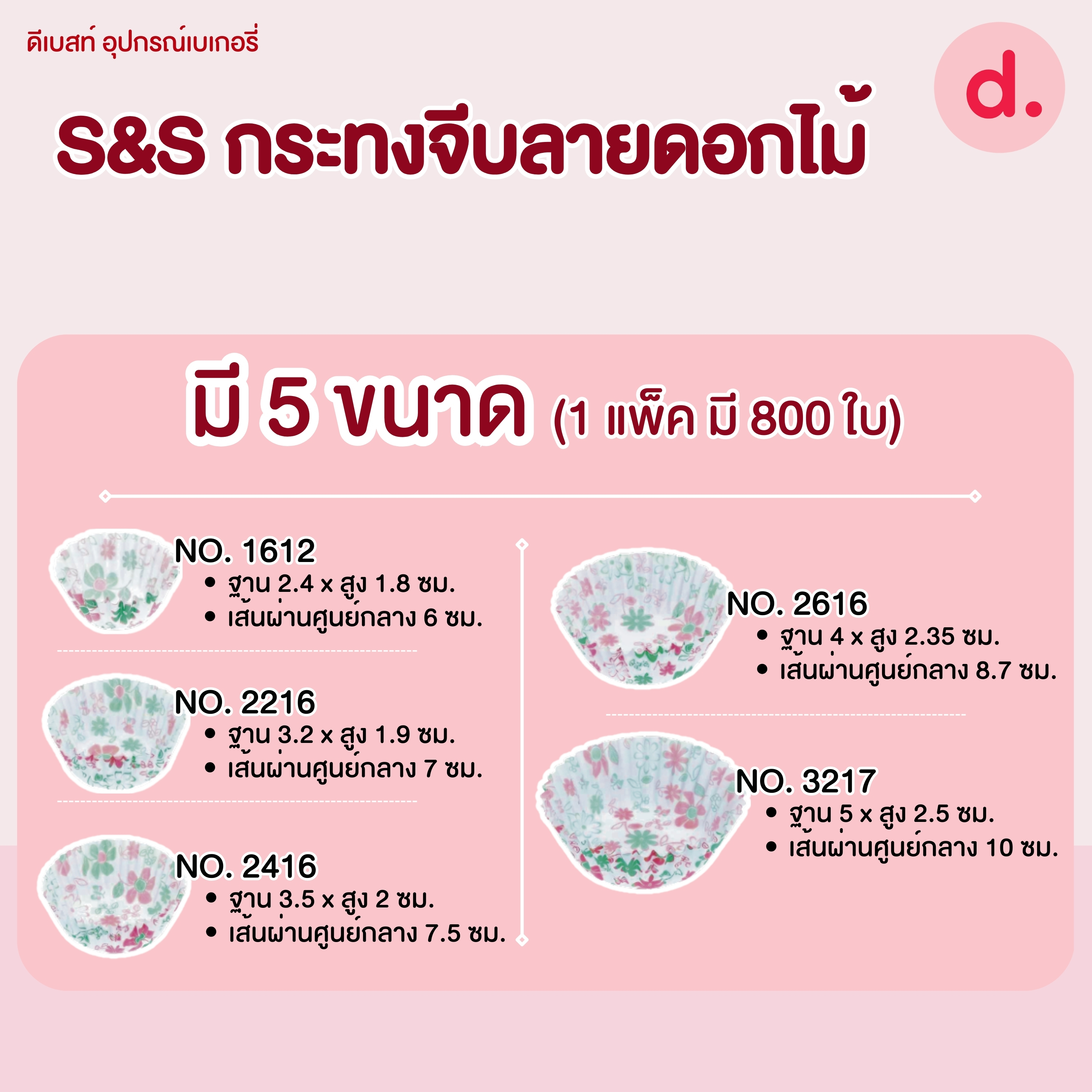 S&S กระทงจีบ กระทงกระดาษ ลายดอกไม้ มี 5 ขนาด
