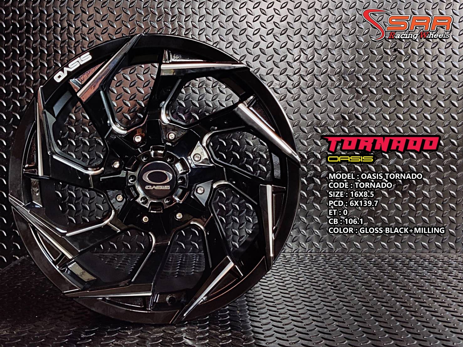 OASIS TORNADO ขอบ16 6H139.7 ET0 GLOSS BLACK+MILLING ราคาพิเศษ