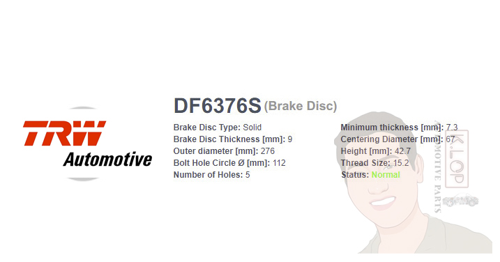 DF6376S จานเบรค-ดรัมเบรค(TRW) BENZ W176 A170 A200 A250 ปี2011> R S