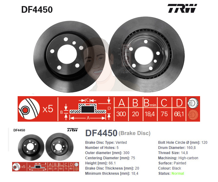 DF4450 จานเบรค-ดรัมเบรค(TRW) BMW E90 320i,325i (N46) <BP> ปี2004-2007 R V / F30 320d / E90 320d <BP> ปี2011> R V