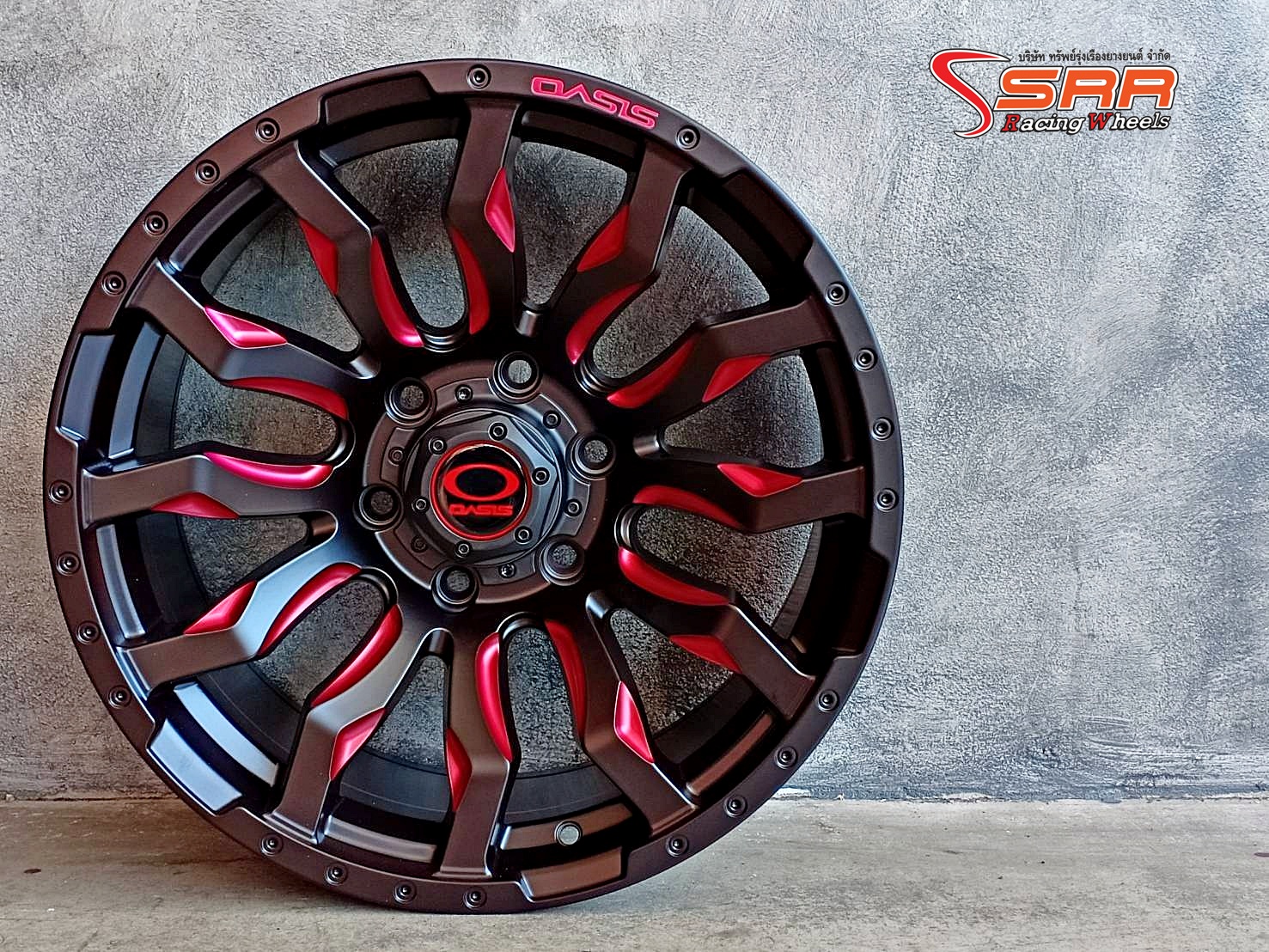 MARVEL-26 OASIS ขอบ18 6x139.7 ET+12 MATTE BLACK+RED MILLING SPOKES