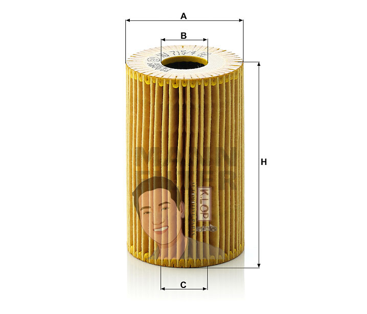 HU715/4X ไส้กรองเครื่อง(BMW) E36,E46(316I,318I) ,Z3(1.9) ,E34(518I) เครื่องยนต์ M43,M44 (MANN-FILTER***งานพรีเมี่ยมแท้นำเข้ายุโรป) Dimensions(mm.) A=64 B=25 C=25 H=102